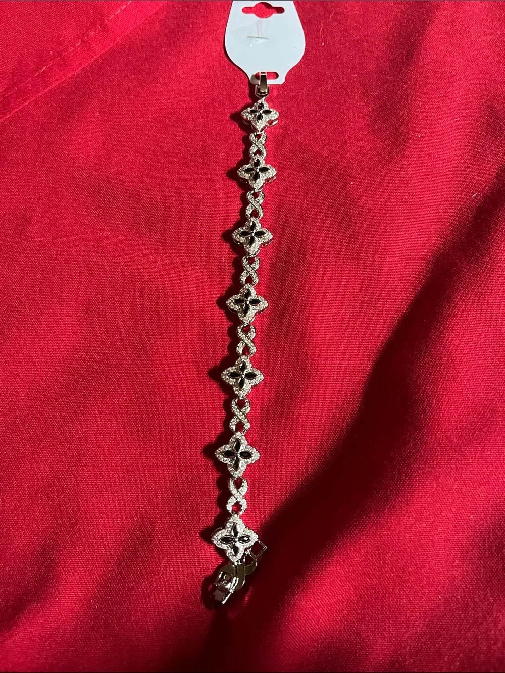 Silver Crystal Floral Link Bracelet - Elegant Women's Jewelry